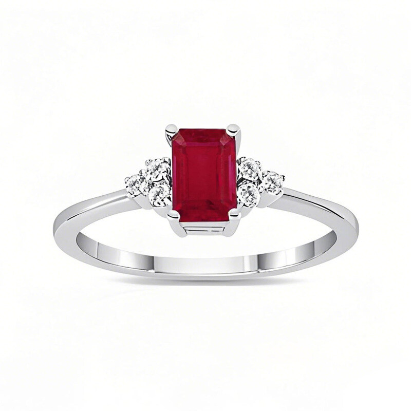 10K White Gold Emerald Cut Engagement Ring Gemstone Ring-4