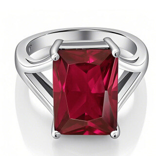 10K White Gold Emerald Cut Gemstone Engagement Ring-19