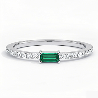 10K White Gold Emerald Cut Emerald & Lab Created Diamond Engagement Band G/H Color SI Clarity-14