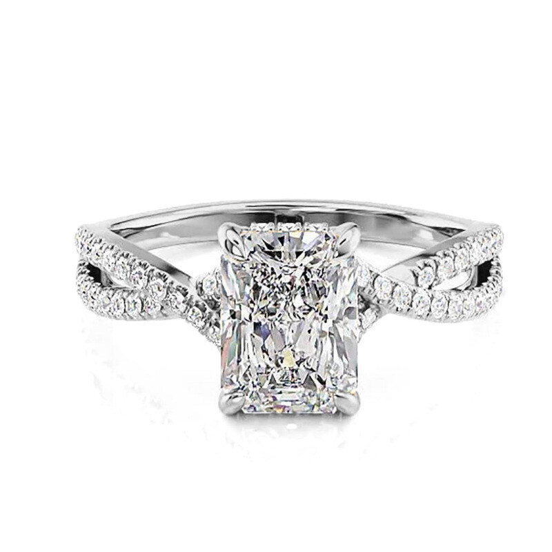 Anillo de oro blanco de 14 quilates con moissanita talla esmeralda-1