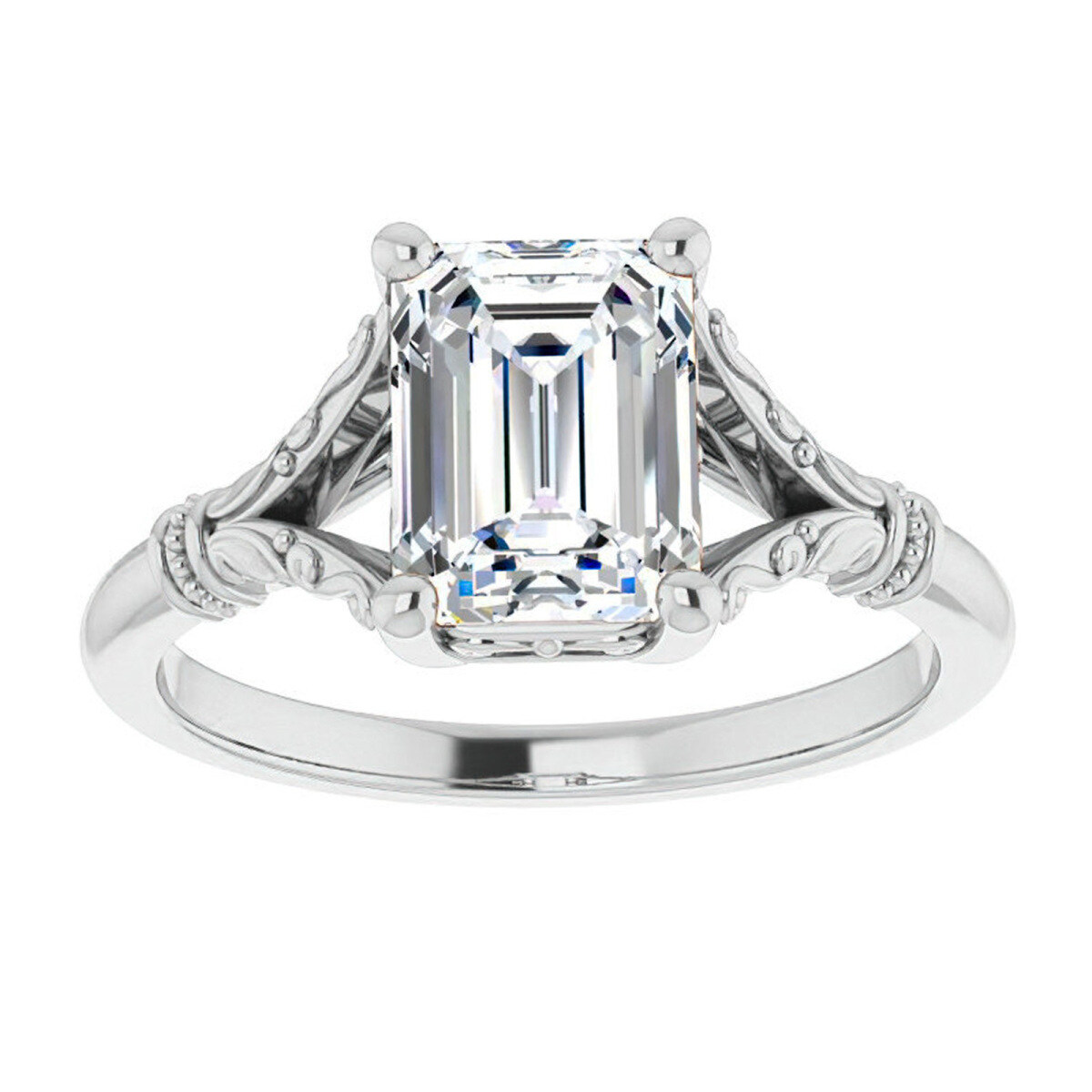 Anillo de compromiso solitario de moissanita con corte esmeralda en oro blanco de 18 quilates-1