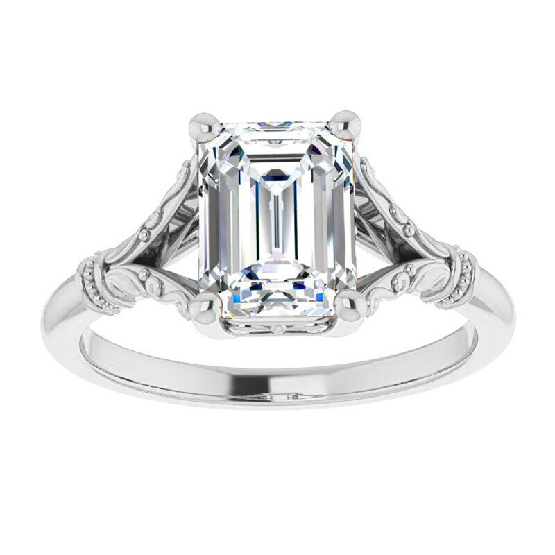 18K White Gold Emerald Cut Solitaire Moissanite Engagement Ring-1