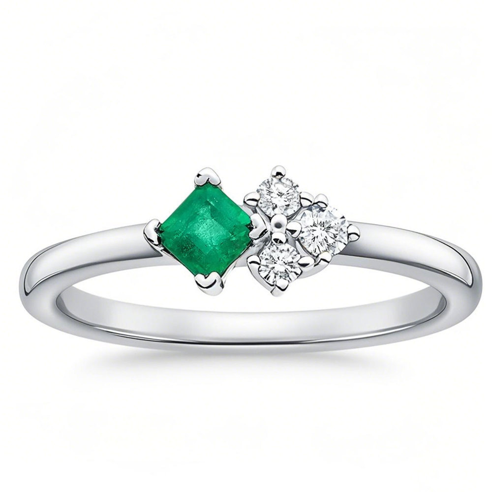10K Gold Emerald & Lab Created Diamond Custom Wedding Band G/H Color SI Clarity 3EX-1