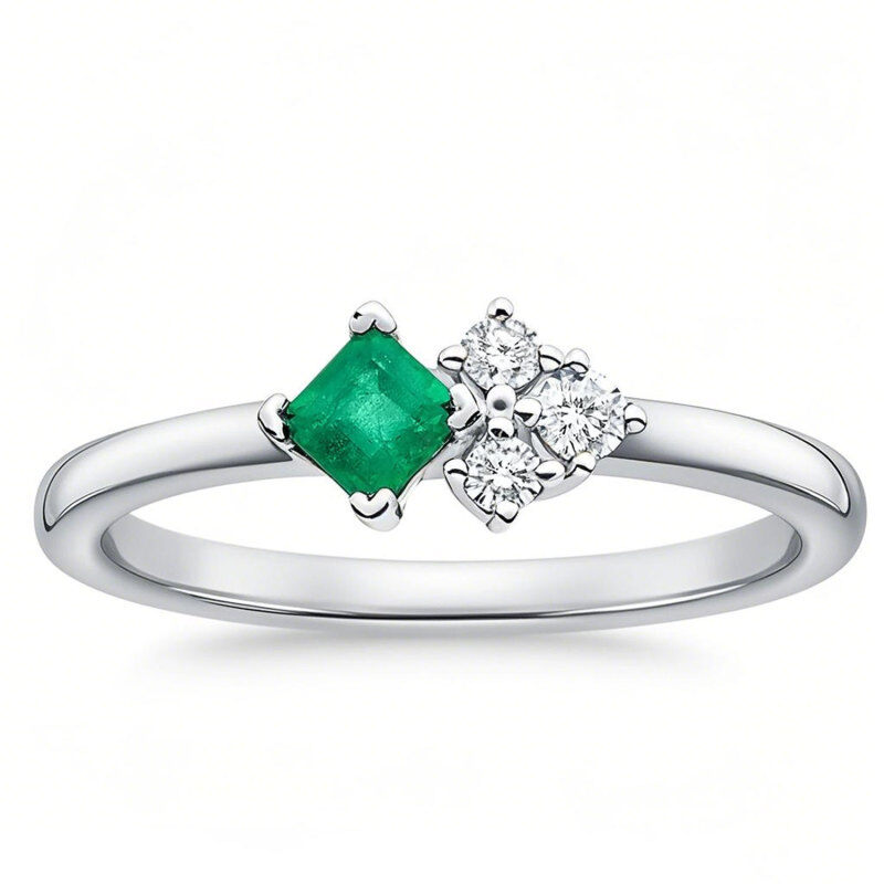 10K Gold Emerald & Lab Created Diamond Custom Wedding Band G/H Color SI Clarity 3EX-8