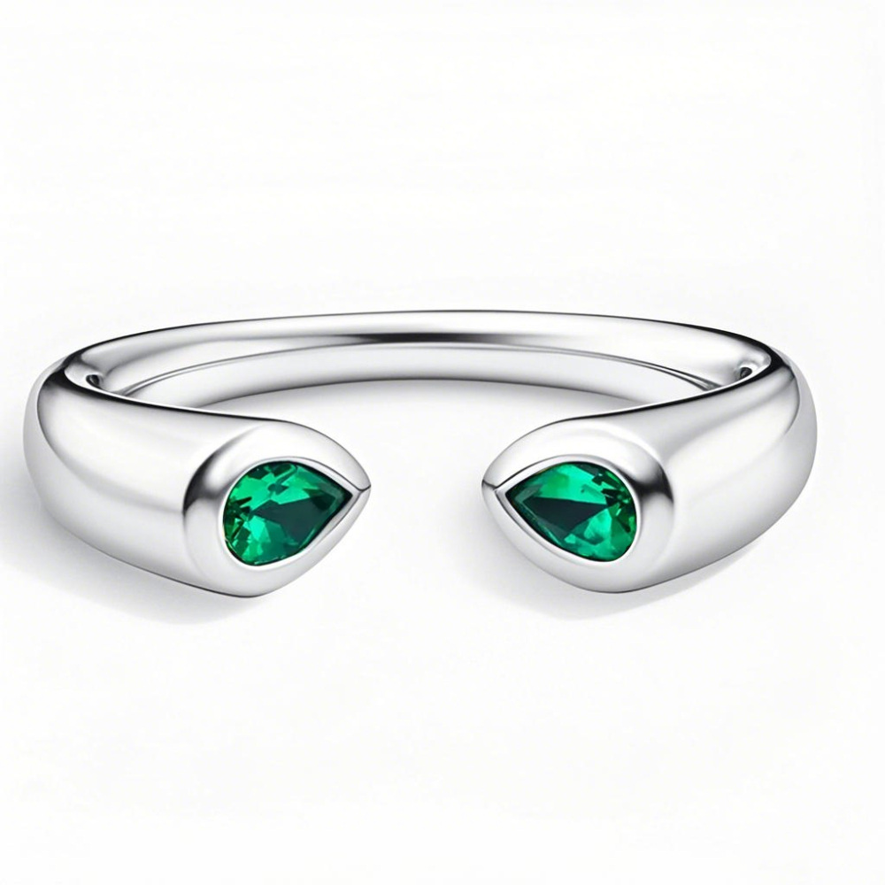10K witgouden smaragd gepersonaliseerde open ring met gravure-1