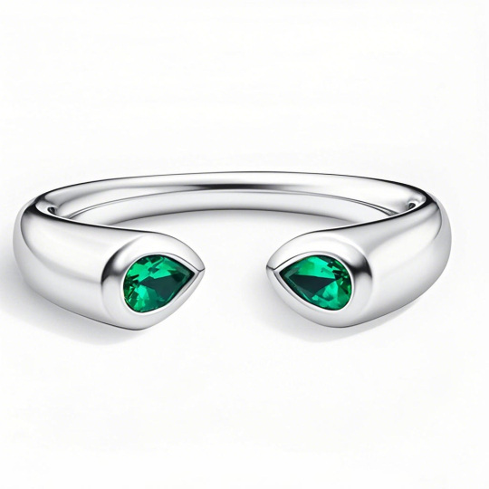 Platinum Emerald Personalized Engraving & Open Ring