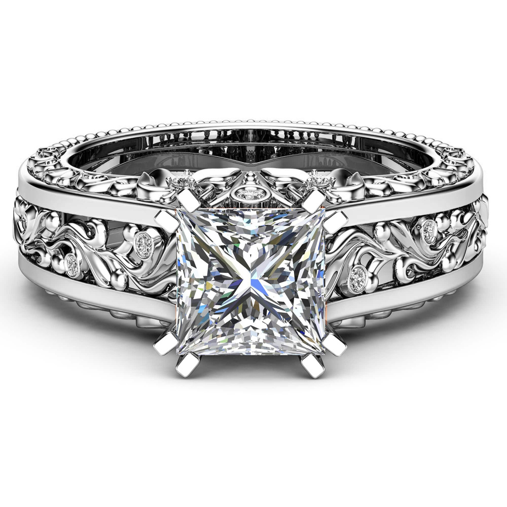 Pierścionek zaręczynowy z białego złota 18K Princess Cut Vintage Moissanite dla mężczyzn-1