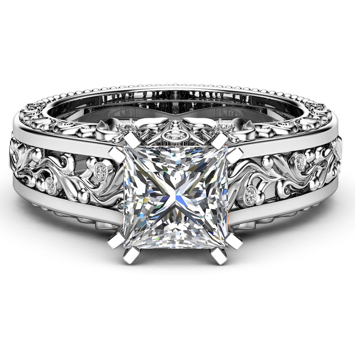 Anillo de compromiso vintage de moissanita con corte princesa en oro platino para hombre-1