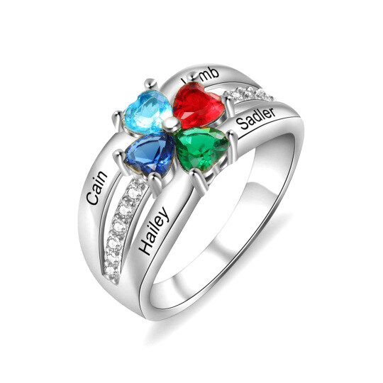 Platinum Heart Cut 4 Birthstones Gemstone & Diamond Family Jewelry Gifts for Mothers Wife Grandma