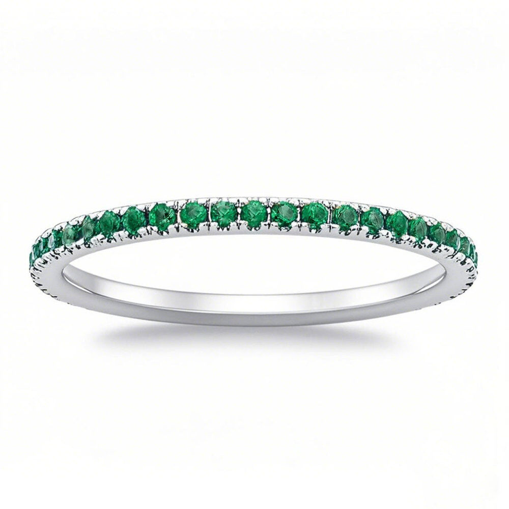 10K White Gold Lab Emerald Personalized Engraving & Wedding Ring-1