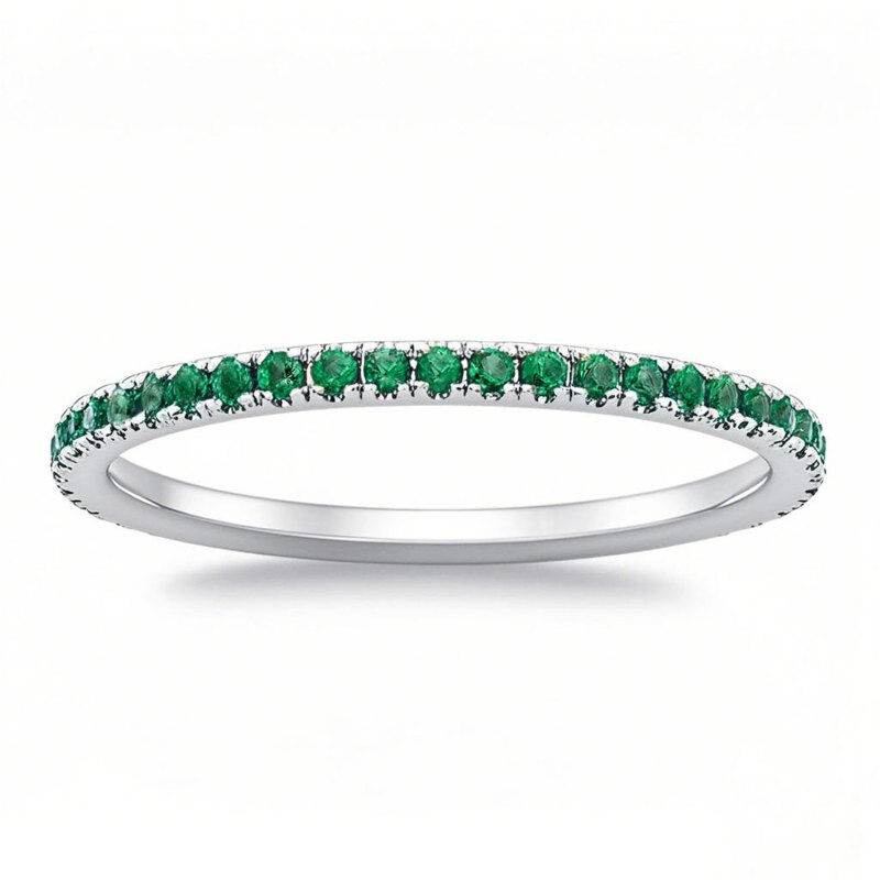 10K White Gold Lab Emerald Personalized Engraving & Wedding Ring-2