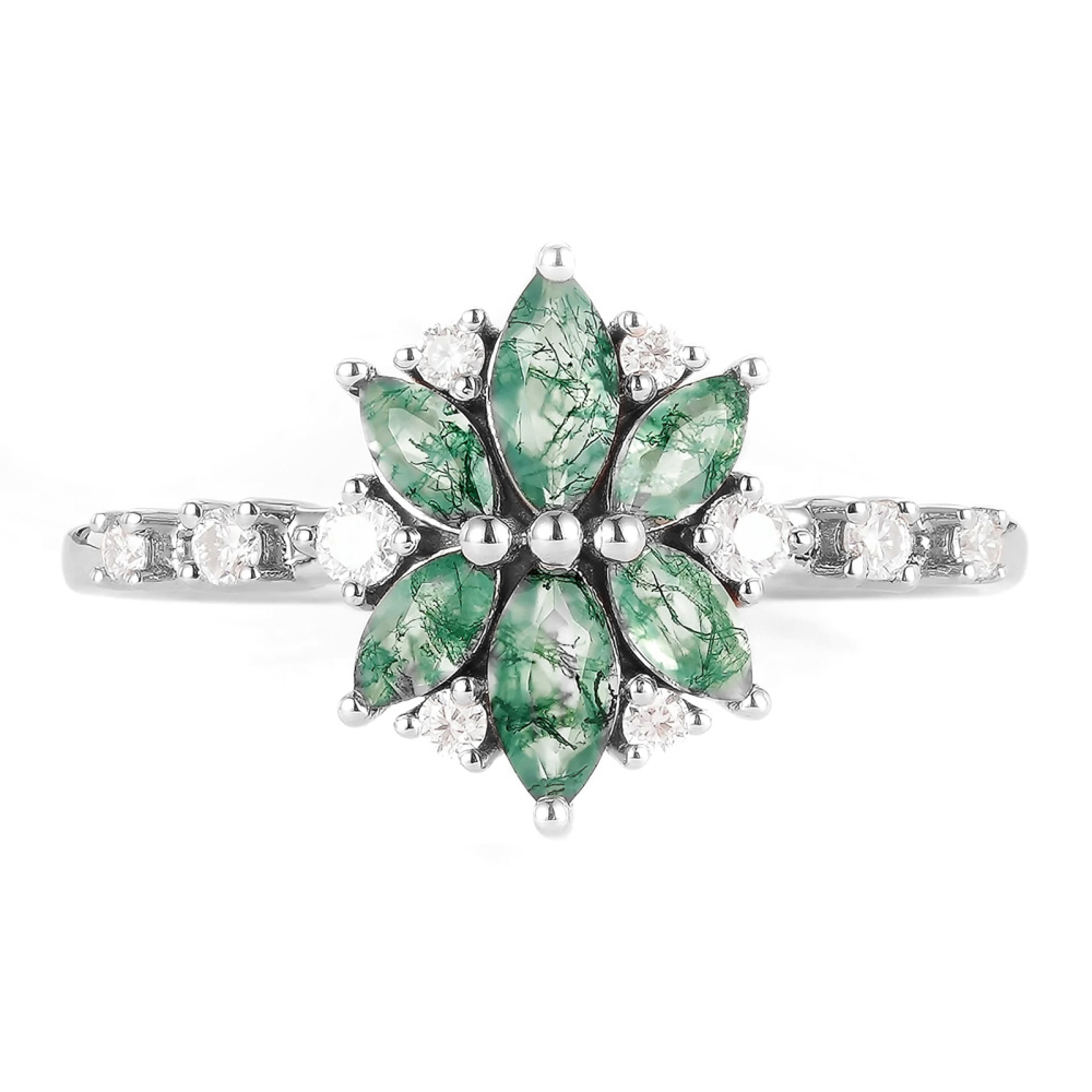 10K White Gold Marquise Cut Moss Agate Ring-1