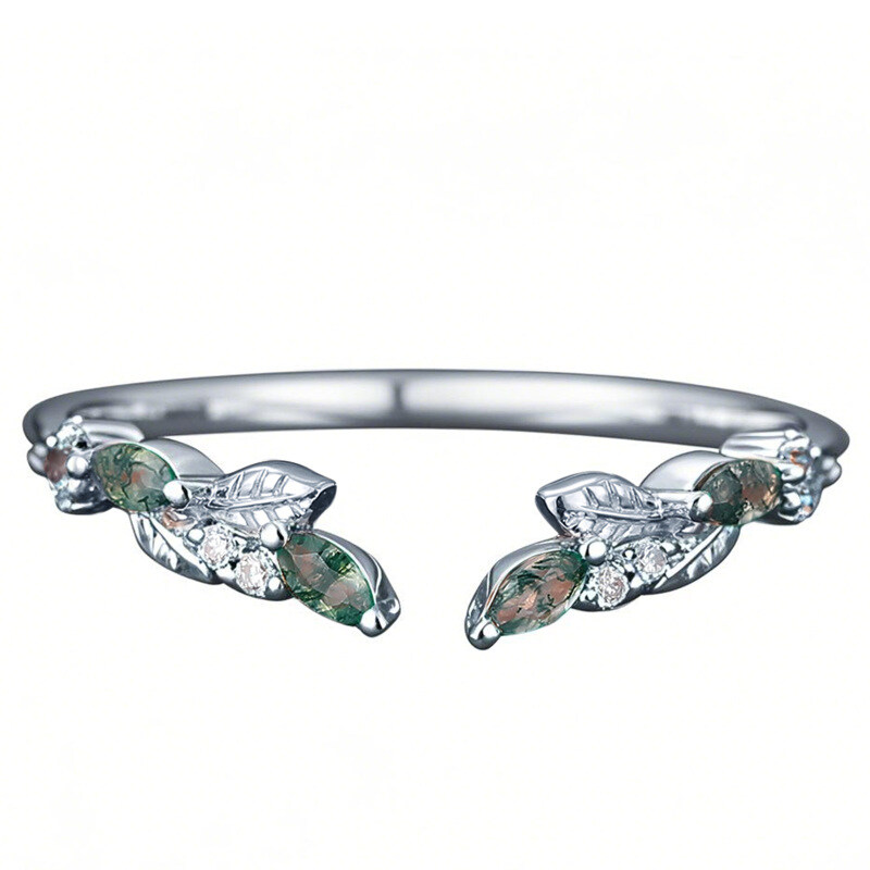 Fede nuziale in agata muschiata taglio marquise in platino-1