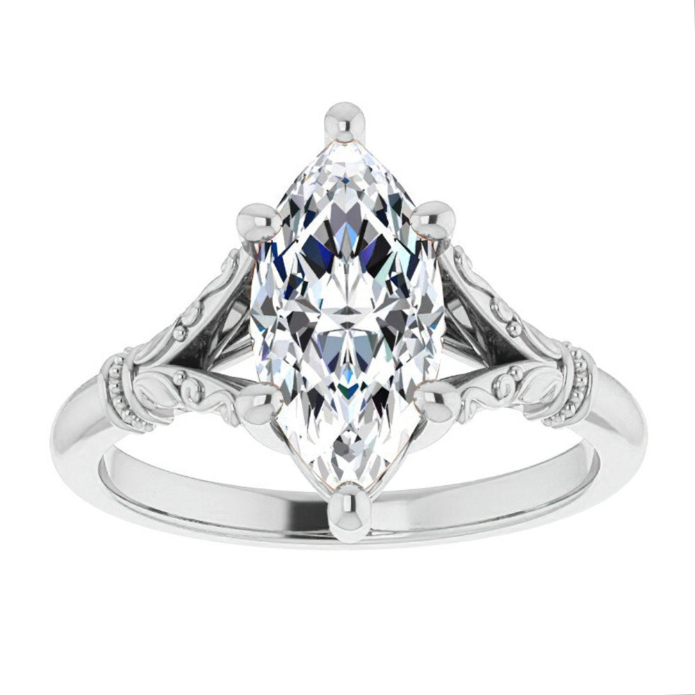 14K White Gold Marquise Cut Solitaire Moissanite Engagement Ring-1