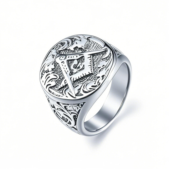 Platinum Masonic Freemason Symbol Ring For Men
