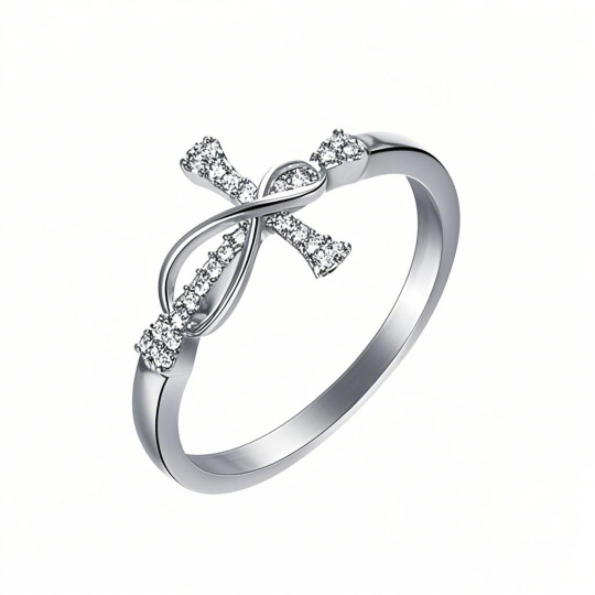 10K White Gold Moissanite Cross Ring