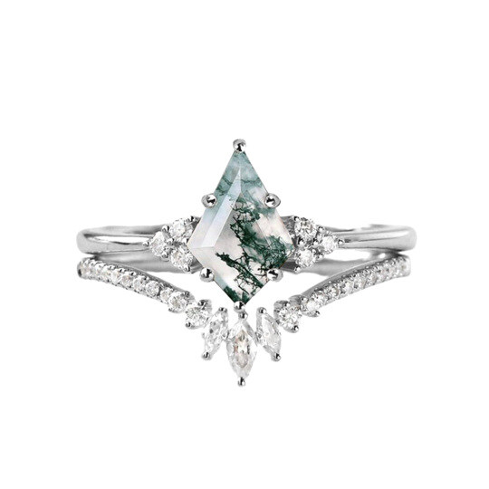 Platinum Moss Agate Engagement Ring