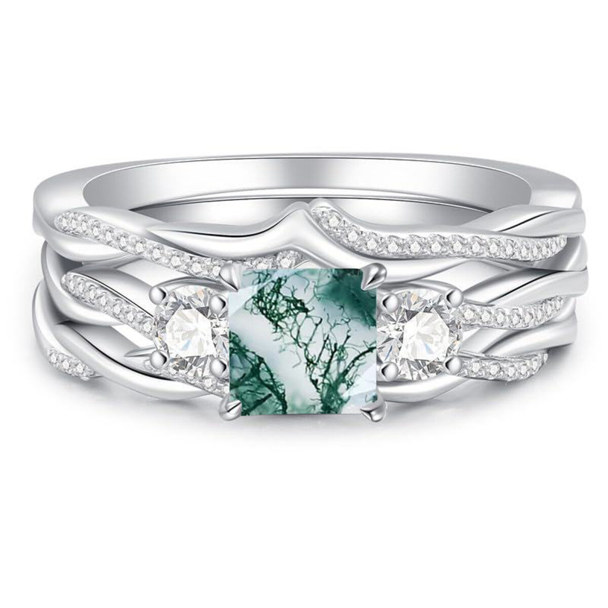 Anillo de ágata musgosa de platino-1