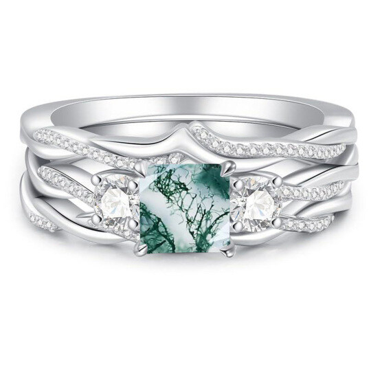 Platinum Moss Agate Ring