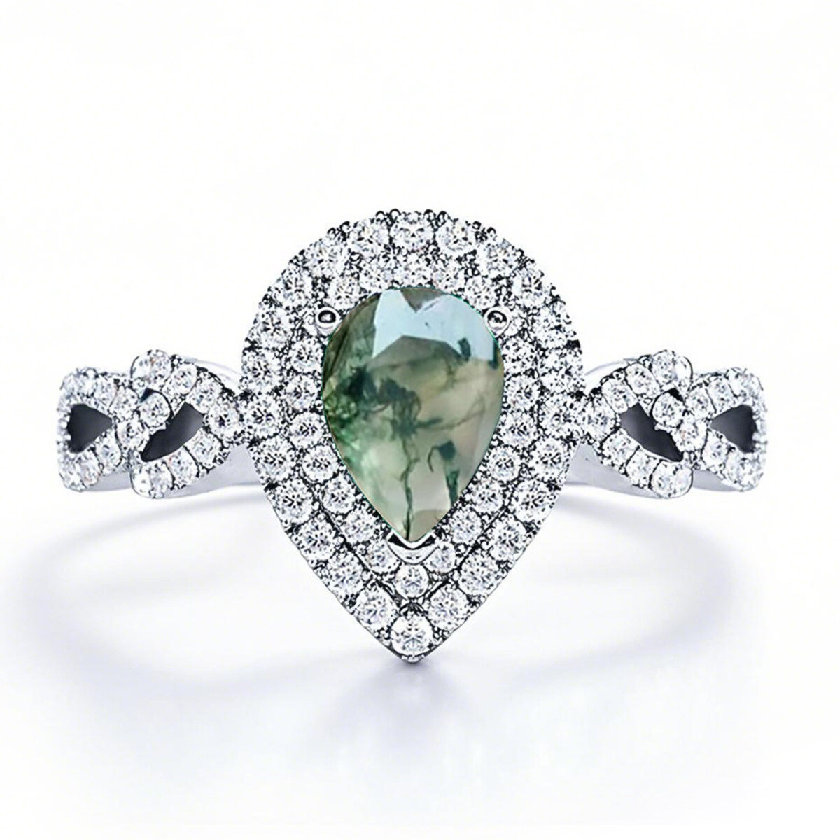 14K White Gold Moss Agate Ring-1