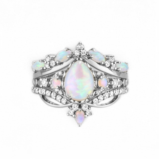 10K White Gold Opal With Moissanite Ring-2
