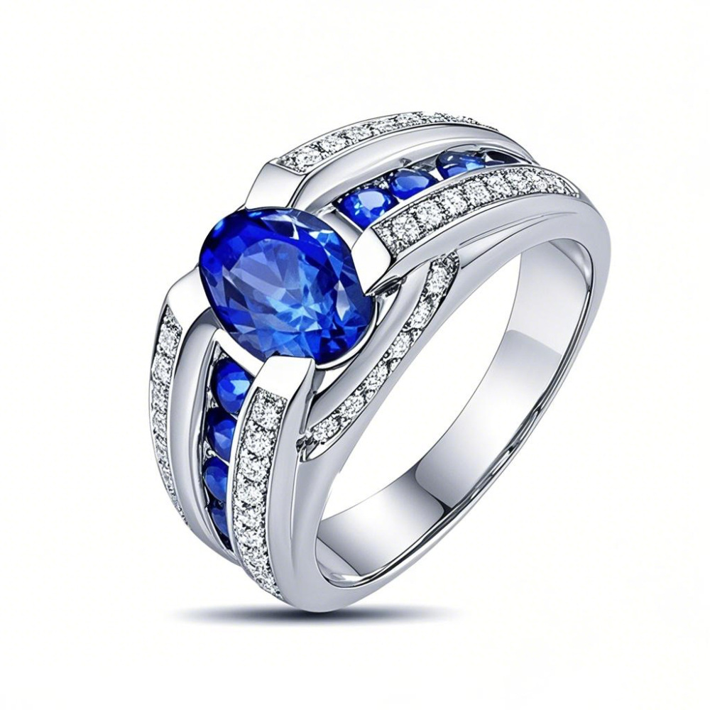 10K White Gold Oval Aquamarine Engagement Ring Gemstone Anniversary Rings for Men-1
