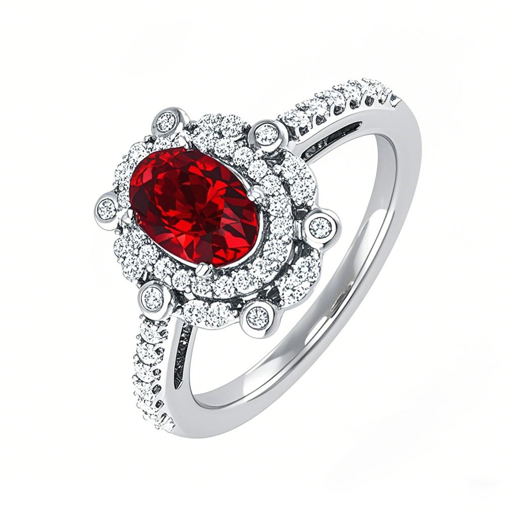 Anillo de compromiso personalizado de oro blanco de 10 quilates con corte ovalado y piedras preciosas para aniversario.-1