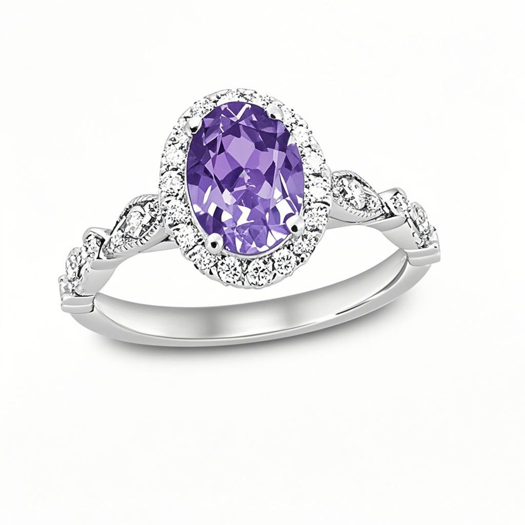 18K White Gold Oval Cut Custom Engagement Ring Gemstone Rings-1