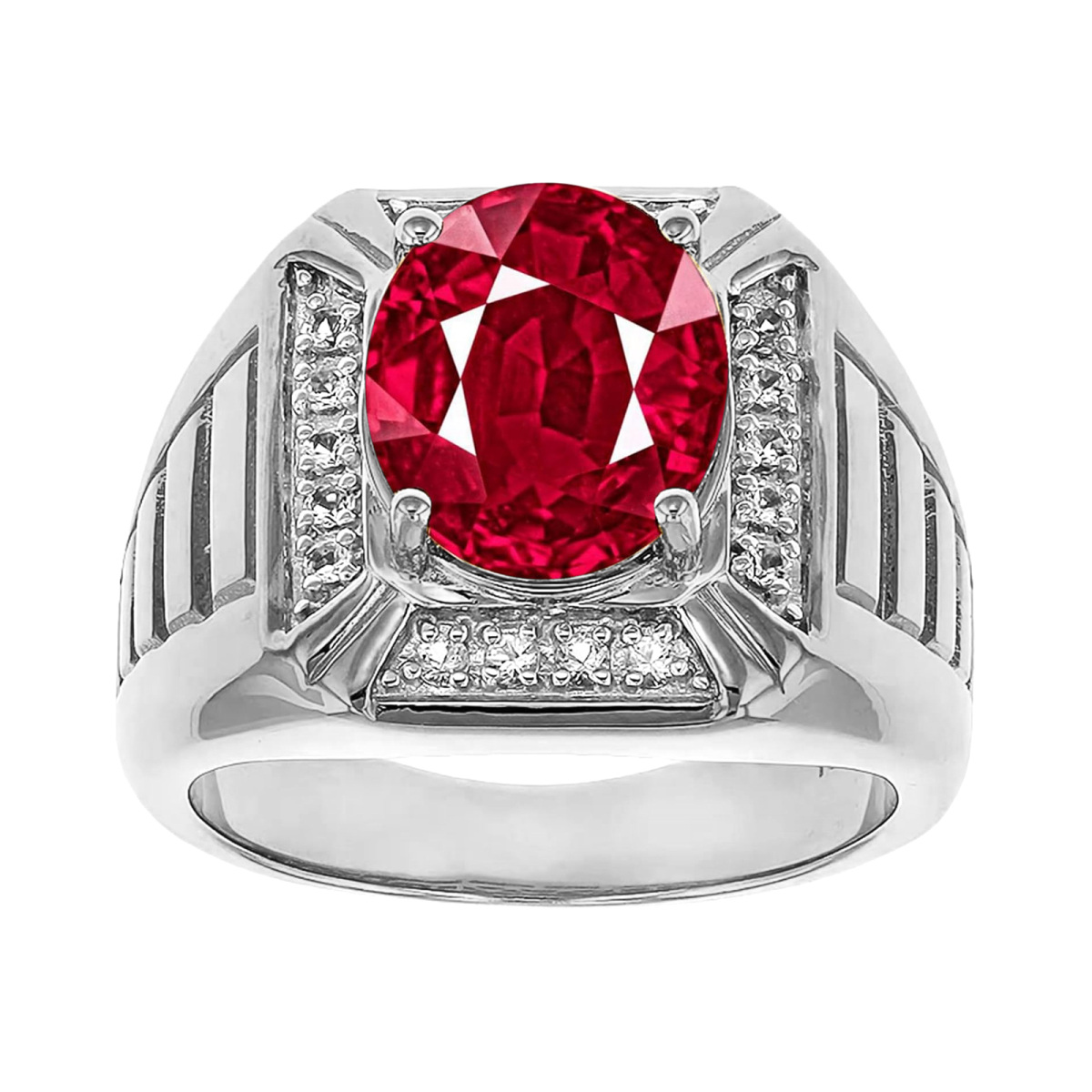Anillo de oro blanco de 10 quilates con corte ovalado personalizado y piedras preciosas para hombre-1