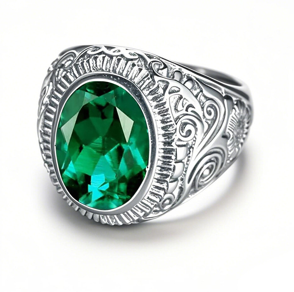 10K White Gold Oval Cut Emerald Wedding Band Best Gift for Husband-1