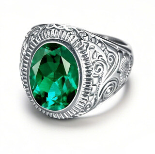 10K White Gold Oval Cut Emerald Wedding Band Best Gift for Husband-10