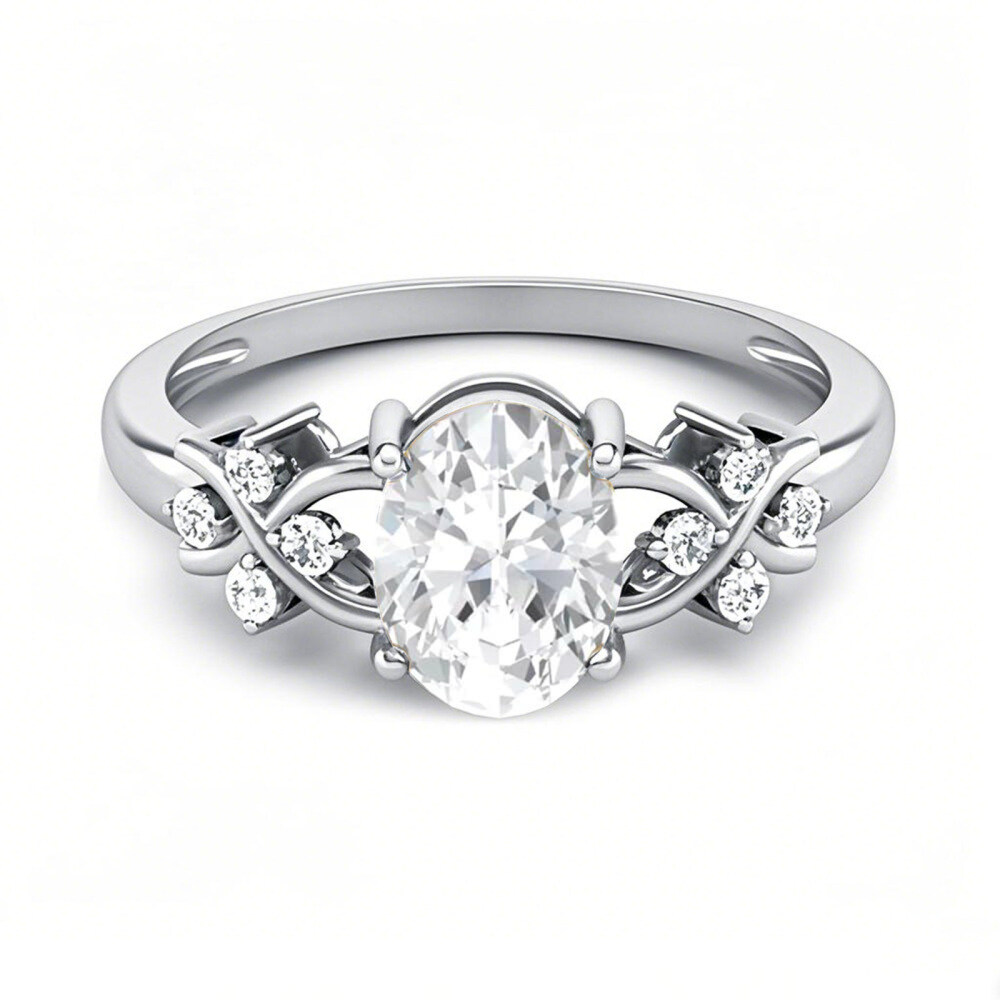 Platinum Oval Cut Moissanite Ring-1