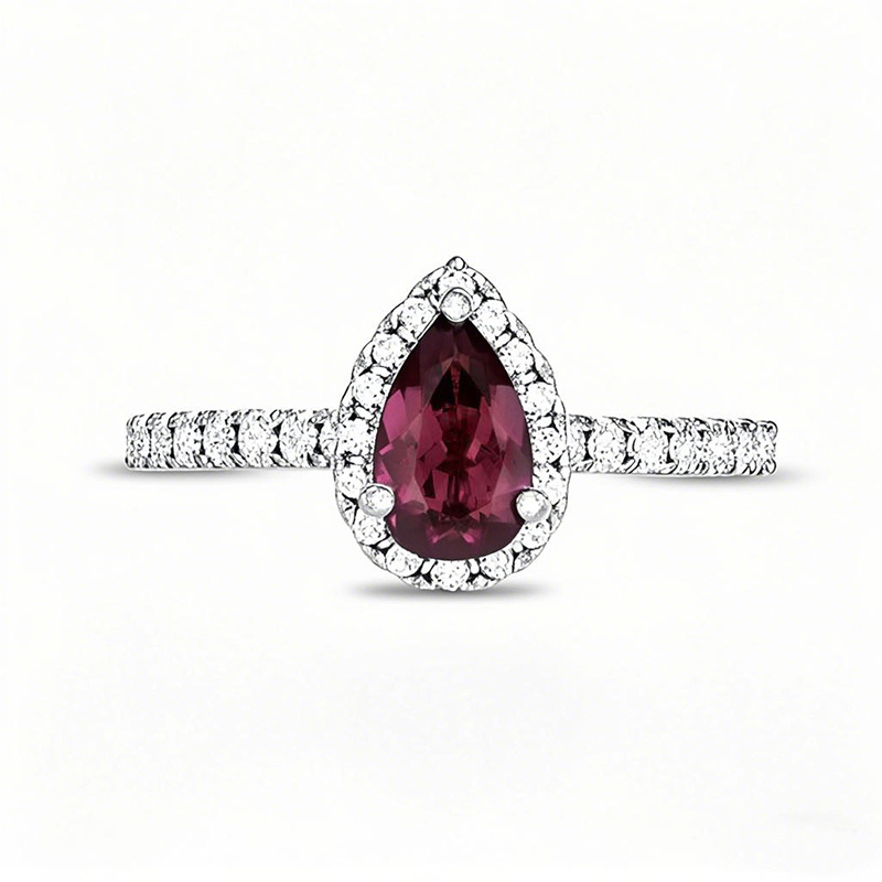 Anillo de compromiso personalizado de oro blanco de 14 quilates con corte de pera y piedras preciosas para aniversario.-1