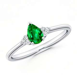 10K White Gold Pear Cut Emerald & 0.05 CT.T.W. Trio Diamond Engagement Band-17
