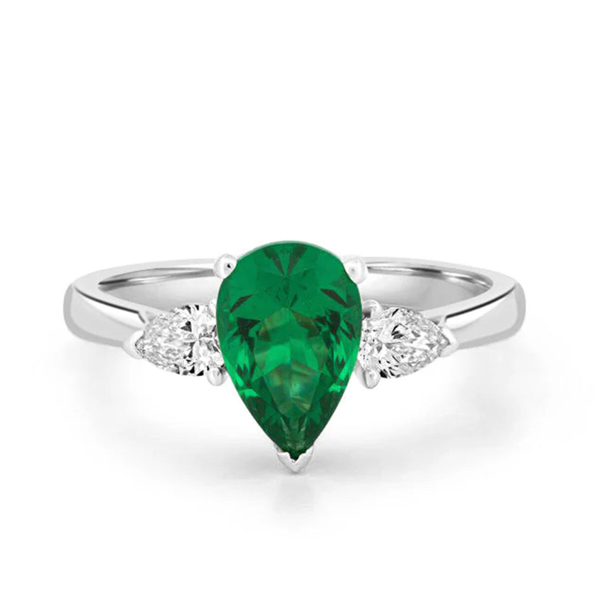 18K White Gold Pear Cut Emerald & 0.4 CT.T.W. Diamond Engagement Band-1