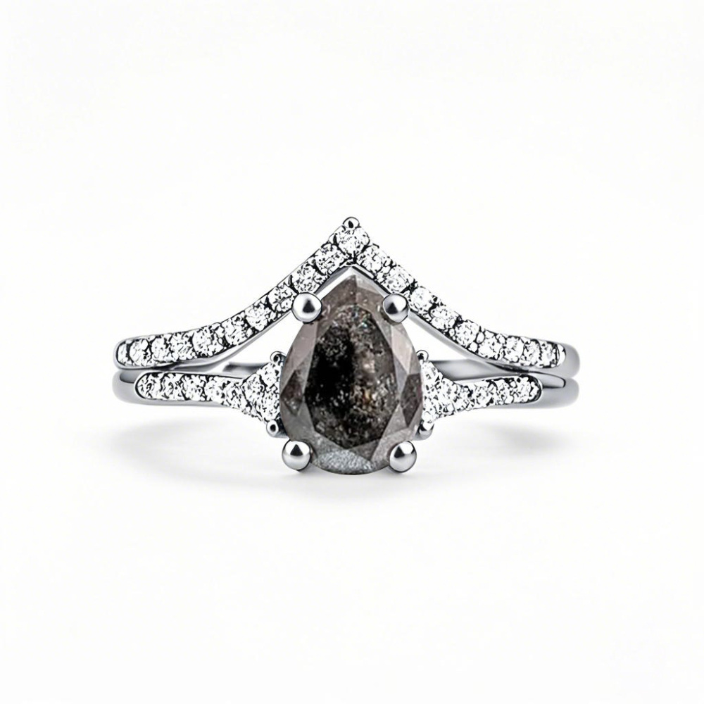 Platinum Pear Cut Herkimer Diamond Ring-1