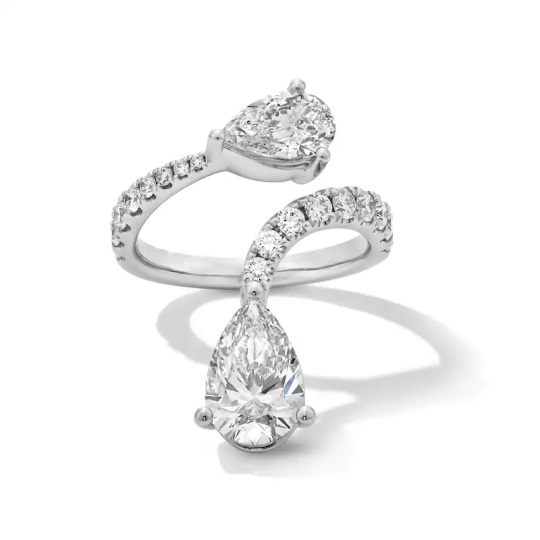 Platinum Pear Cut Cut Lab Created Diamond Custom Open Ring F Color VS2 Clarity 3EX IGI Certified