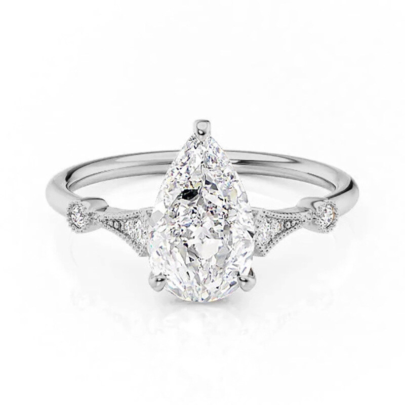 18K White Gold Pear Cut Moissanite Engagement Ring-1