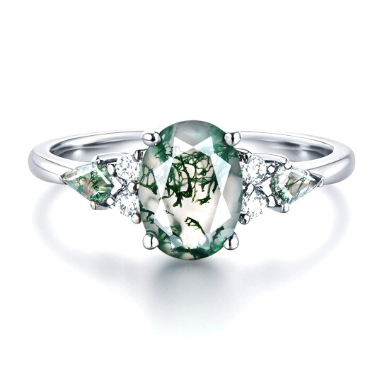Platinum Pear Cut Moss Agate Engagement Ring