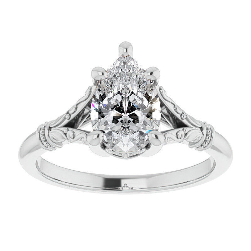 18K witgouden peervormige solitaire moissanite verlovingsring-1