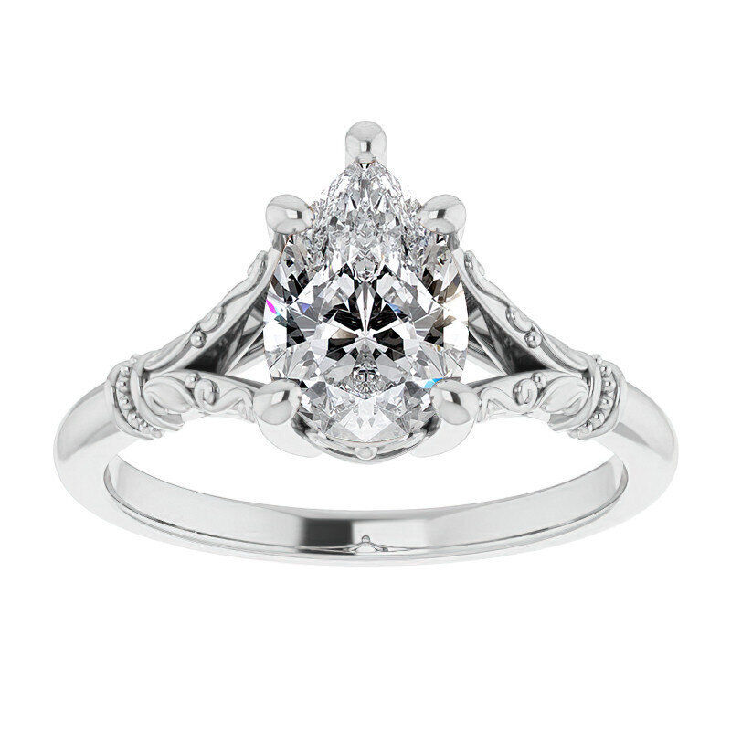 Anillo de compromiso solitario de moissanita con corte de pera en platino-1