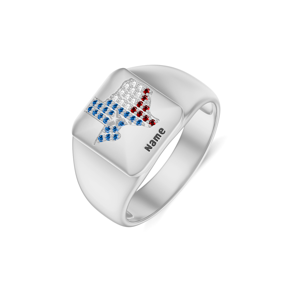 Anel de gravação personalizado em ouro branco 10K-1