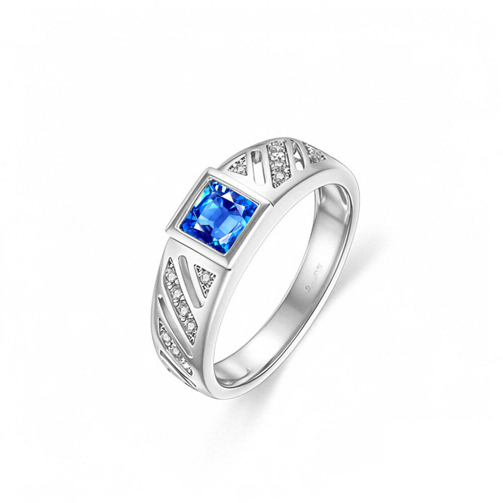 Platinum Cubic Zirconia Personalized Engraving & Square Ring-1