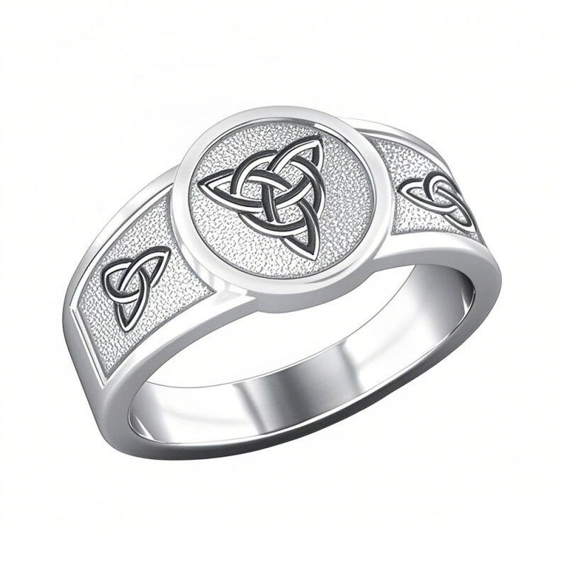 プラチナ製 パーソナライズ彫刻＆ヴィンテージ ケルトノット メンズリング-1