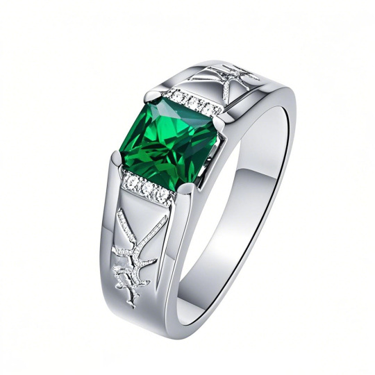 Platinum Princess Cut Custom Emerald Ring Gemstone Anniversary Ring for Men