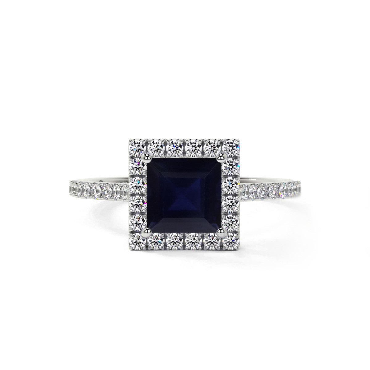 Anillo de compromiso personalizado de oro blanco de 14 quilates con corte princesa y piedras preciosas-1