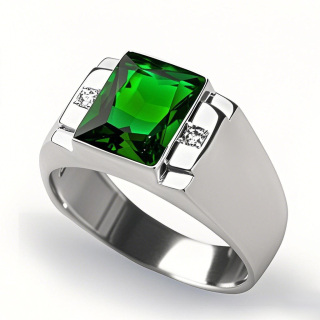 10K White Gold Princess Cut Emerald & 2 Diamond Accents Three-Stone Band Gifts for Him Men’s Fine Jewelry-19