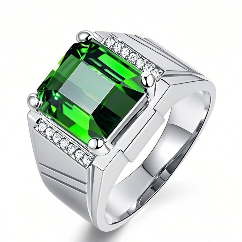 10K White Gold Princess Cut Emerald Ring for Men-1