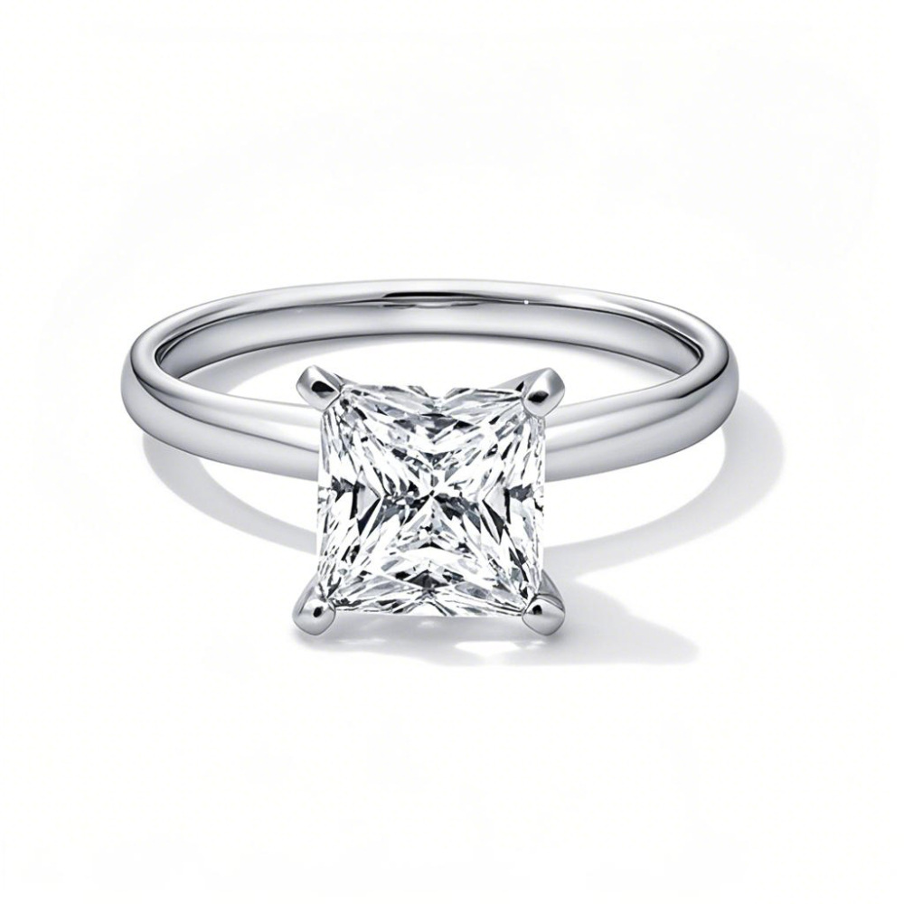 10K White Gold Princess Cut Lab Created Diamond Engraving Solitaire Engagement Band D VVS1-VS1 3EX IGI Certified-1