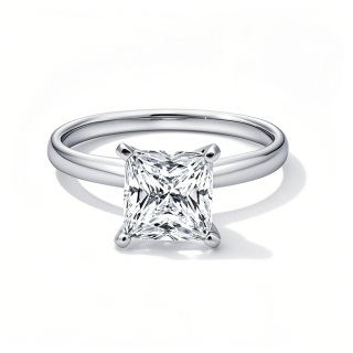 Anillo de compromiso solitario de oro blanco de 10 quilates con corte princesa, creado en laboratorio, con grabado de diamantes, D VVS1-VS1 3EX, certificado IGI-12
